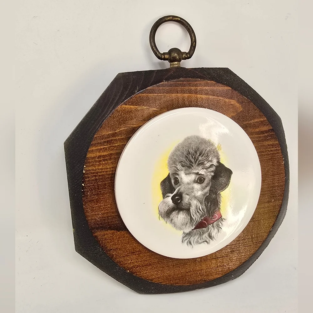 Vtg Jerry Schultz hand crafted pine poodle dog pet portrait‎ wall art farm